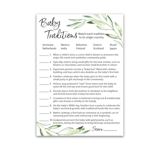 GREENERY Baby Shower Game — BABY TRADITIONS around the World
