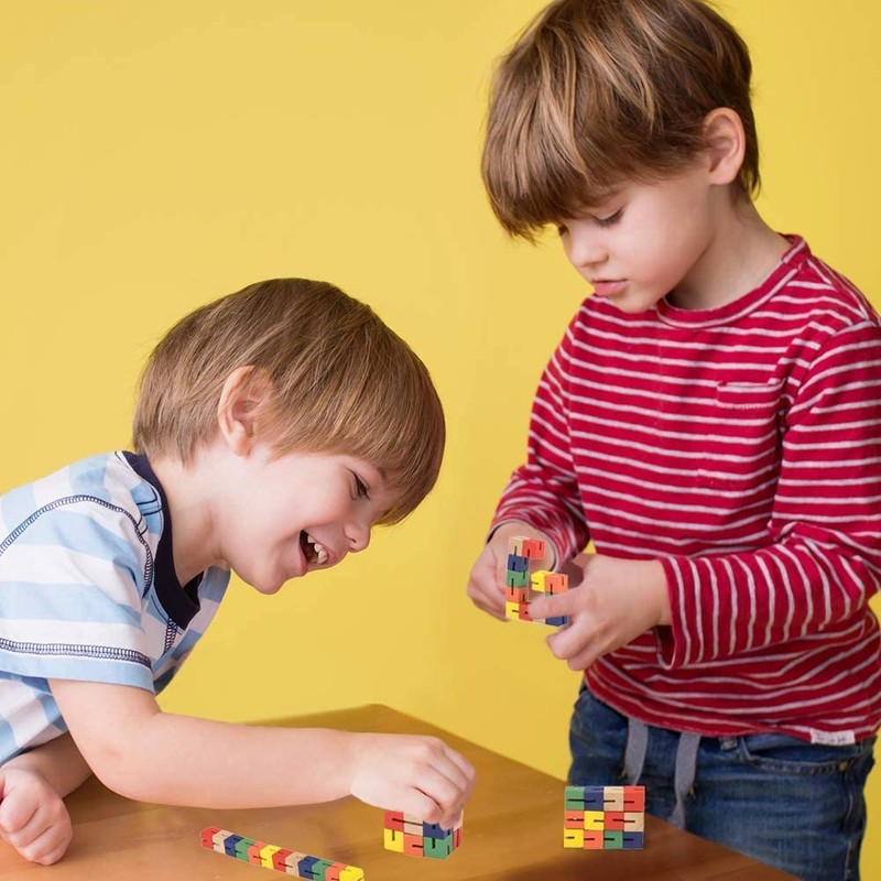 Wooden Twist Cubes, Colorful Mind Game, Stretch, Twist, and Lock