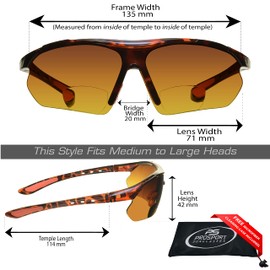 proSPORT Bifocal Sunglass +2.50 Mens HD Blue Light Blocker Tortoise Frame Semi Rimless Wraparound