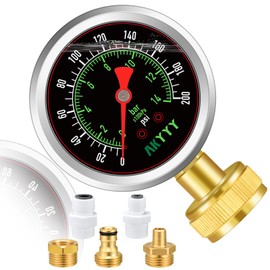 Drookaen AK Liquid-Filled Water Pressure Gauge 0-200 PSI/Bar with 5-Piece Kit - Industrial Grade, Tool-Free Installation for Water Heaters, Pool Pumps, RV Plumbing & Irrigation Systems