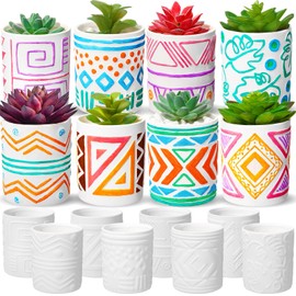Zubebe 12 Pcs Paint Your Own Ceramic Pot Bulk Ready to Paint Ceramics Plant Pot DIY Mini Ceramic Succulent Pots in Bohemian Unfinished Pottery Mini Flower Planters Pots Painting Craft Supplies
