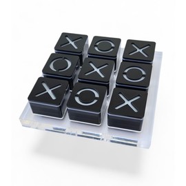 LuxLand Home Modern Tic Tac Toe for Home Decoration Black Acrylic XO with Clear Base Decorative Tic Tac Toe Table Top Decoration Coffee Table Decor X/O Board
