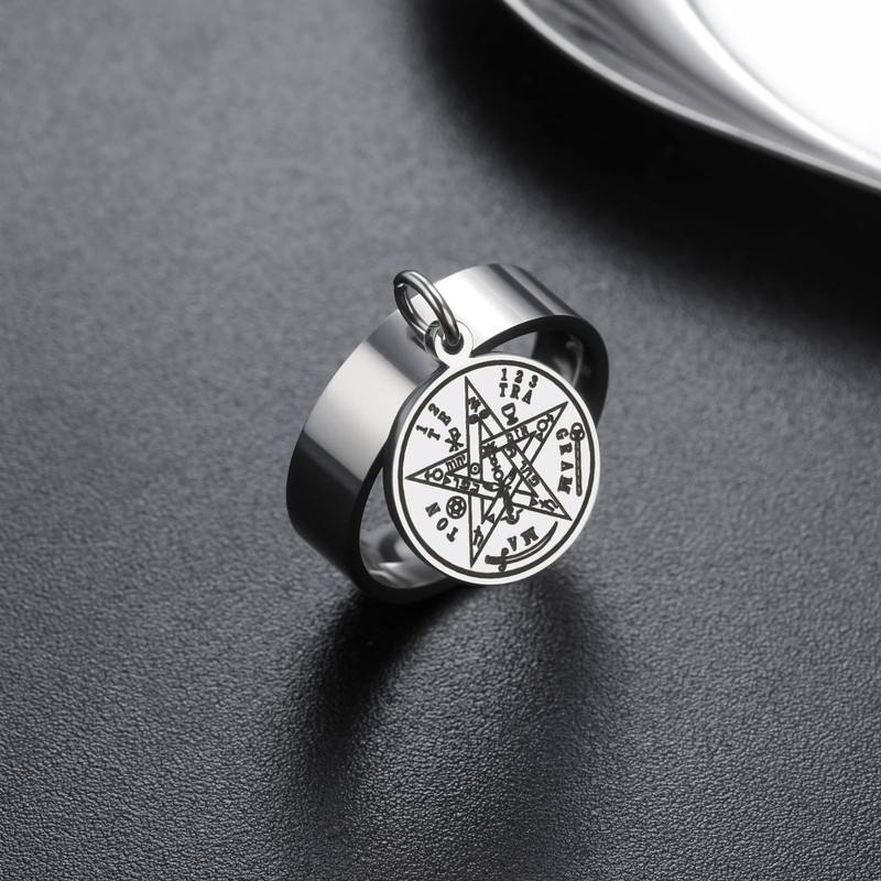 Tetragrammaton Pentagram Ring for Men Women Stainless Steel Sacred Geometry