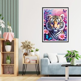 QQYRHN Tiger Diamond Painting Kits for Adults Beginners, 5D Butterfly Diamond Art Kits, DIY Round Full Drill Flowers Diamond Dots Diamond Gem Art with Painting Kits for Home Wall Decor 12x16 Inch