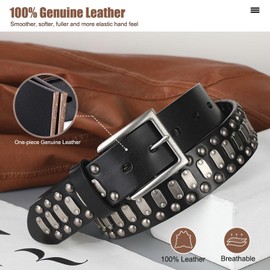 FIORETTO Stylish Mens Studded Casual Italian Cowhide Leather Belts For Jeans Punk Rock Rivets Belt With Buckle For Men Black