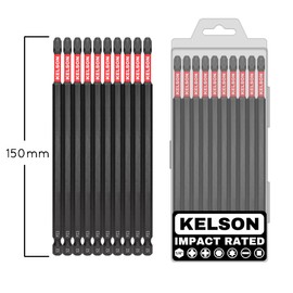 KELSON Impact Rated PZ3 Screwdriver Bits, 150mm Length, S2 Steel, 1/4" Universal, 10-Pack with Storage Case