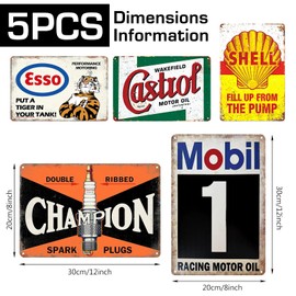Set of 5 Garage Metal Signs Retro: WIYETY 20 x 30 cm Metal Poster Workshop Tin Sign, Vintage Metal Sign, Garage Metal Signs Retro for House Wall Room Decoration Bar Decoration