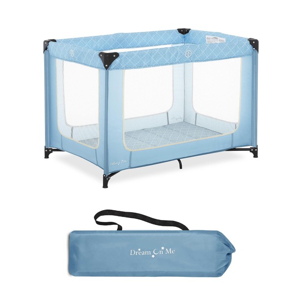Dream On Me Zoom Portable Playard in Blue, Lightweight, Packable and Easy Setup Baby Playard, Breathable Mesh Sides and Soft Fabric - Comes with a Removable Padded Mat