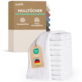Laleni Baby Burp Cloths Set of 10 Pure Cotton – Non-Toxic Muslin Cloths Baby 70 x 70 cm – Absorbent Muslin Cloths Baby Muslin Cloth Baby as Muslin Nappies – Washable Muslin Cloths – White