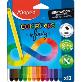 Maped - Innovative Colour'Peps Infinity Colouring Pencils - 100% Colouring Pencils - No Wooden Coat - No Sharpening Required - 100% Usable