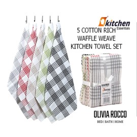 Olivia Rocco Pack of 5 Houndstooth Kitchen Tea Towels Cotton Super Absorbent Quick Drying Soft Towel Cloth, Assorted