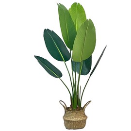 5FT Artificial Bird of Paradise Plant - Tall Fake Tree with Natural Wood Trunk and Realistic Leaves for Home, Office, Living Room, Indoor & Outdoor Garden Decor