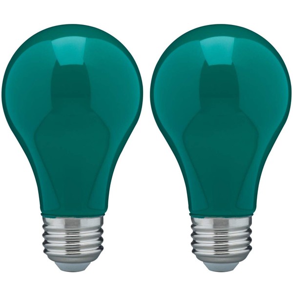 GoodBulb Saint Patty's Day Light Bulbs - 60 Watt Equal Green Light Bulbs - Dimmable - E26 Base (8 Watt A19, 2 Pack)