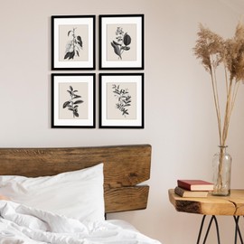 ArtbyHannah Framed Kitchen Wall Art, Grey Plant Rustic Wall Decor with Black Picture Frame Collage Set (4 Pack 8x10 inch)