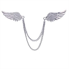 Elegant Angel Wings Tassel Chain Brooch Collar Pins Rhinestone Metal Feather Lapel Pin Glitter Suit Coat Breastpin for Women Men's Accessories - Silver