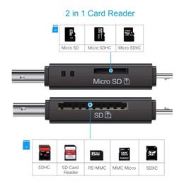 NDOOL Lector de Tarjeta USB 2.0, Micro USB, 2 en 1 Card Reader Compatible Tarjeta Memoria TF, SD y Micro SD, Black