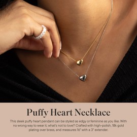 Rocksbox Puffy Heart Pendant Necklace - Gold Pendant Necklace - 18k Gold Plating - Premium Quality Jewelry - 16" with Extender
