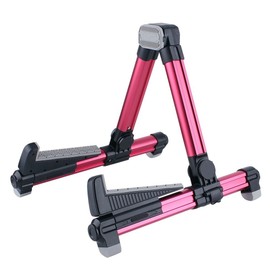 ENO MUSIC Alumium Alloy A-Frame Universal Folding Acoustic Guitar Stand, Suitable for Electric Bass Guitars, Red