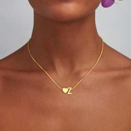 Eaciy Gold Heart Initial Necklaces for Women, 18K Gold Plated Letter Z Necklace Dainty Heart Necklaces Tiny Gold Initial Necklace for Women Trendy Gifts