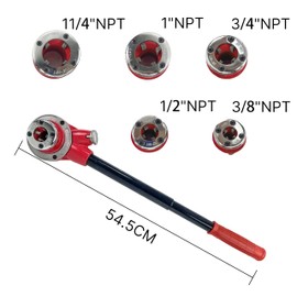 TEXALAN(R) Ratchet Pipe Threader Kit Ratcheting Pipe Threading Tool Set 5 Dies（3/8", 1/2", 3/4", 1", 1-1/4"）