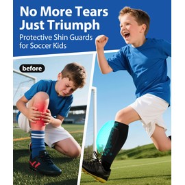 Shin Defender Shin Guards Kids - 1-Pair Soccer Shin Pads with Honeycomb Compression Sleeves for Football, Baseball, MTB & Kickboxing 4-6 6-8 8-10 10-12