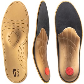 SULPO Leather Insoles Men & Women - Orthotic Inserts for Flat Feet & Arch Support - Plantar Fasciitis Insoles with Activated Carbon for Heel Pain & Anti-Sweat Comfort- Size 7 UK W