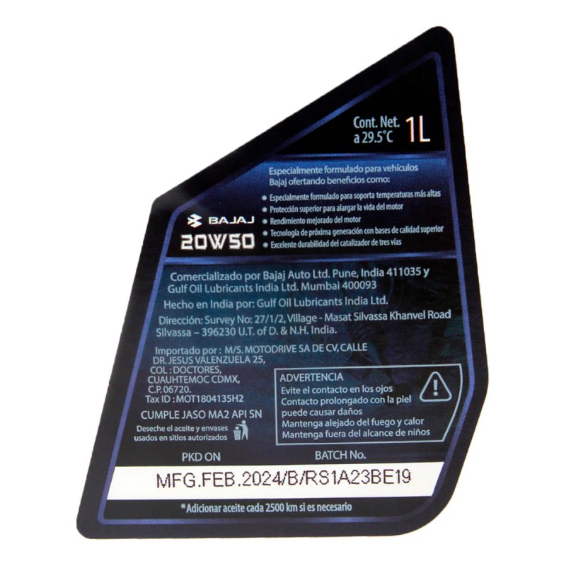 Aceite Mineral 20w50 Bajaj Original 5000 Motos 4t Ns Rs