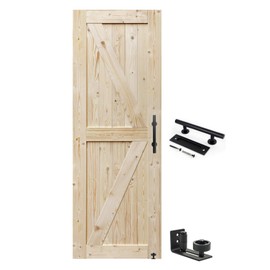 S&Z TOPHAND® 32 in x 84 in. Barn Door, 20-60 in Unfinished British Brace Barn Door/Modern Style/Solid Wood/Sliding Door/Simple Assembly is Required (32in)