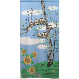 Noren Workshop Noren Wall Decor Tapestry Room Divider Blindfold Half Noren Japanese Pattern Owl 33.5 x 66.9 inches (85 x 170 cm) Forest Seven Lucky Wax Four Seasons (BL Satoyama Sunflower 2451A)