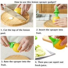 BJLIIO Lemon Juice Sprayer, 2Pcs Manual Orange Juice Citrus Spray with Holder Plate, Green Citrus Sprayer Set, Lemon Squeezer for Salads Seafood Vegetables