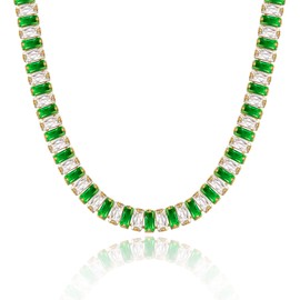 KissYan Gold Tennis Necklace for Women, 14K Gold Plated Diamond Cubic Zirconia Baguette Tennis Chain Adjustable Choker Dainty Jewelry Gifts(33E)