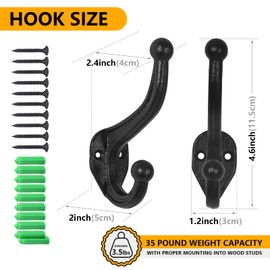 rumdraw 5-Pack Cast Hooks. Wall Hooks Heavy Duty, Rustic Wall Hooks Iron Black Decorative Coat Hooks for Wall Hooks, Room Hooks, Coat Hooks