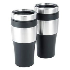 Juego de Termos de Viaje de 2 Piezas Ekco Classic Color Negro Plata, Hechos Acero Inoxidable Tapa Antiderrame