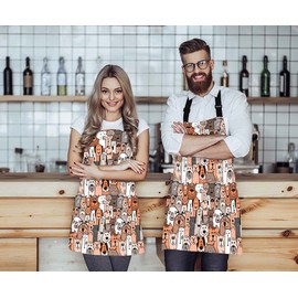 Moslion Cartoon Cats and Dogs Doodle Pattern Apron, Adjustable Neck Bib Apron for Men Women,Suitable for Kitchen Cooking Waitress Chef Apron
