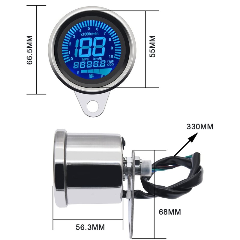 KAOLALI Motorcycle LCD Digital Speedometer Tachometer LED Speed Gauge Oil