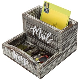 MyGift MyGift Rustic Torched Wood Mail Holder and Key Organizer Entryway Storage Tray with Cursive Mail and Keys Word Design, Office, Dorm, Classroom Desktop Organizing Bin