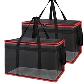 Bodaon Large 2-Pack Insulated Food Delivery Bag With Hard Bottom, XXXL Pizza Cooler Bags, Grocery Shopping and Catering, Cold/Hot Styrofoam Carrier for Travel/Doordash/Car, Door Dash Accessories