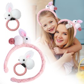DVOFU 6Pieces Easter Bunny Hair Accessories Set White Plush Rabbit Headband and Clips Bunny Hair Ties Fancy Dress Costume Kit for Baby Toddler Kids