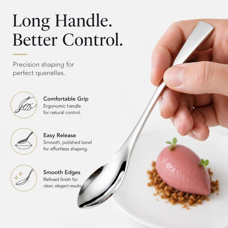 YCHLonlive Quenelle Spoon, 8.82 Inch Stainless Steel Rocher Spoon, Dessert