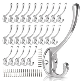 BRCRXW - Ganchos de pared para colgar, paquete de 25 ganchos de metal resistentes para sala, baño, cocina, recámara para toallas, sombrero, llave, clóset, bolsa (plateada)