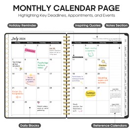 Academic Planner 2024-2025, Weekly & Monthly Calendar Planner Book (July 2024 - June 2025), Hardcover School Teacher & Student Planner with Monthly Tabs (6.3" x 8.5"), Spiral Bound -Dark