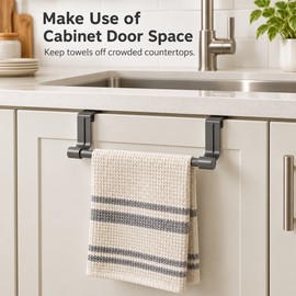 Over Cabinet Towel Bar for Kitchen and Bathroom – 9.06 Inch No-Drill Metal Towel Rack for Dishcloth Storage and Everyday Organization