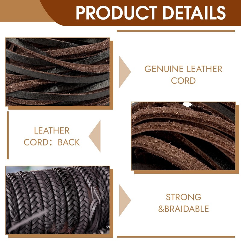 10 Yards 3MM Flat Genuine Leather Cord, PEASUG Real Leather