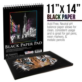 US Art Supply (Pack of 2 Pads) of 11 in. x 14 in. Premium Black Heavyweight Paper Spiral Bound Sketch Pad, 140gsm, 64 Pound, 30 Sheets on each pad of paper