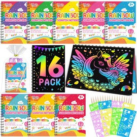 Scratch Art Party Favors for Kids: 16 Pack Rainbow Scratch Notebook Kids Art Supplies for Girls Boys 4-8 Years Old Kids Birthday Party Favors Christmas Gifts Classroom Prizes Goodie Bag Stuffers