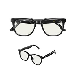 Amwentu Smart Glasses, Bluetooth Glasses for Men Women, Built-in Mic & Speakers, Outdoor UV Protection and Voice Control, Hands-Free Calls (Blue Light Lens)