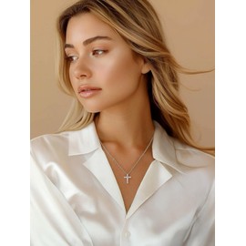 Supcare Silver Cross Necklaces for Women Dainty Womens Choker Necklaces Hypoallergenic Stainless Steel Cross Chain Pendant Religious Jewelry Baptism Gifts