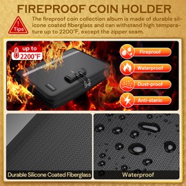 Coin Collection Book Holder for Collectors, Fireproof Coin Collection Supplies with Lock, 320 Pockets Coins Album and 36 Currency Album Storage Organizer, Coins Collector Gifts for Bill, Penny, Black