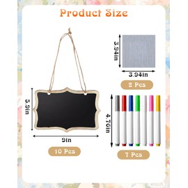 Gaahkai 10 PCS Large Hanging Chalkboard Signs, 9"x6" Reusable Double Sided Wooden Chalk Board for Wedding Kitchen & Party