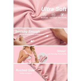 OUGES 2025 Womens Maternity Nursing Tank Tops Summer Scoop Neck Ruched Side Sleeveless Maternity Breastfeeding Shirts Pregnancy Must Haves Maternity Clothes (Pink,XL)